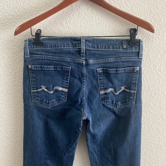 VTG Y2K 7 For All Mankind Low Rise Boot Cut Distressed Jeans 29 x 30 Dark Wash - Picture 1 of 7